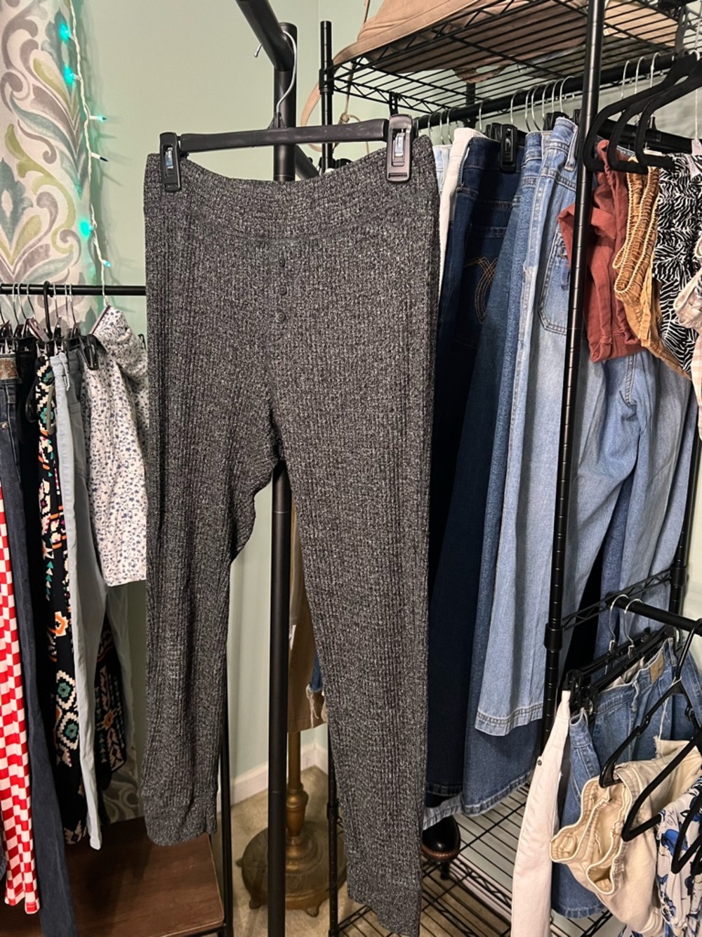 aerie Charcoal Waffle Knit Jogger Sleep pants Large
